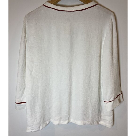 NWT Maje Fluide Top Shirt Blouse 3/4 Sleeve Cream Red Tan Trim Size 2 Medium New - Picture 3 of 6